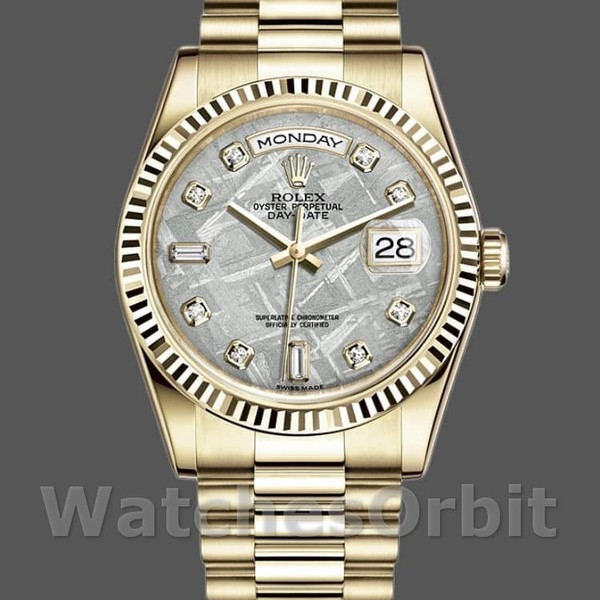 Replique Rolex Day-Date 36mm Unisex-118238-Or jaune-Diamant Cadran Météorite Météorite<br />