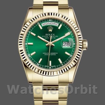 Replique Rolex Day-Date 36mm Unisex-118238-Or jaune Cadran vert Vert