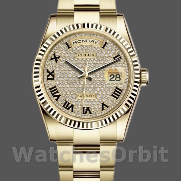 Replique Rolex Day-Date 36mm Unisex-118238-Or jaune Cadran diamant pavé Diamant pavé<br />