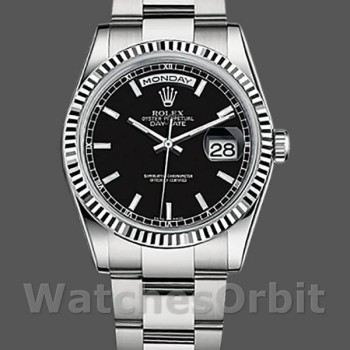Replique Rolex Day-Date 36mm Unisex-118239-Cadran noir-Nivelle cannelée Noir