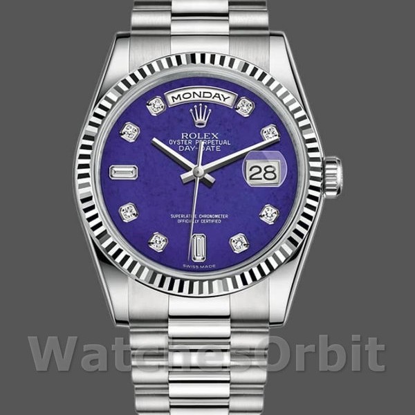 Replique Rolex Day-Date 36mm Unisex-118239-Diamond-Lapis Lazuli Bleu Cadran Bleu