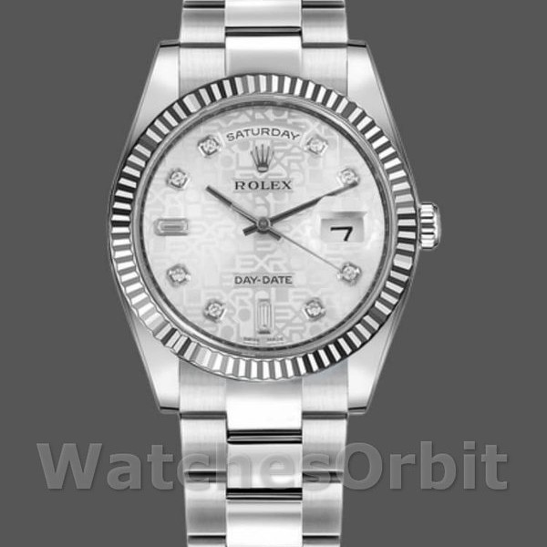 Replique Rolex Day-Date 36mm Unisex-118239-Jubilee-Silver Dial Argenté