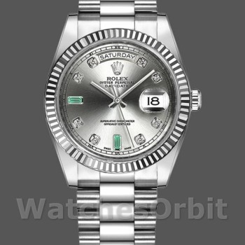 Replique Rolex Day-Date 36mm Unisex-118239-Rhodium Cadran gris Rhodium<br />