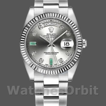 Replique Rolex Day-Date 36mm Unisex-118239-Rhodium Cadran gris-Or blanc Rhodium<br />