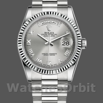 Replique Rolex Day-Date 36mm Unisex-118239-Rhodium Cadran romain-Or blanc Rhodium