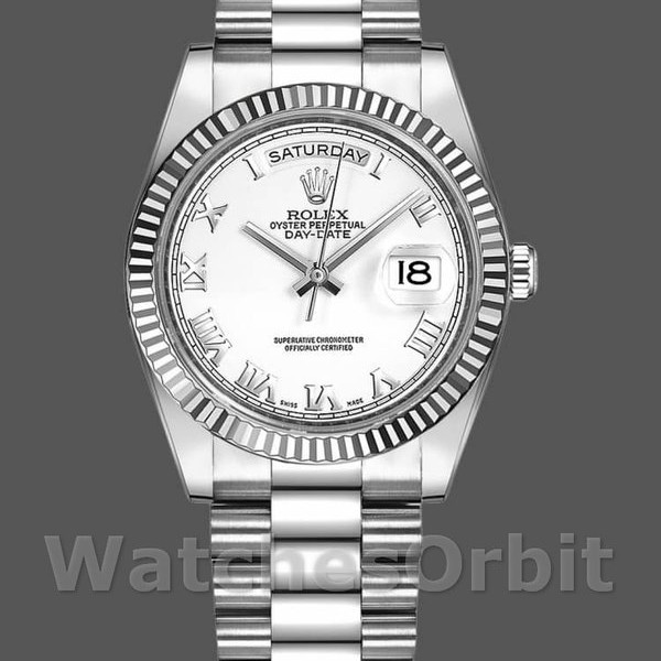 Replique Rolex Day-Date 36mm Unisex-118239-Roman Numeral-White Dial Blanc