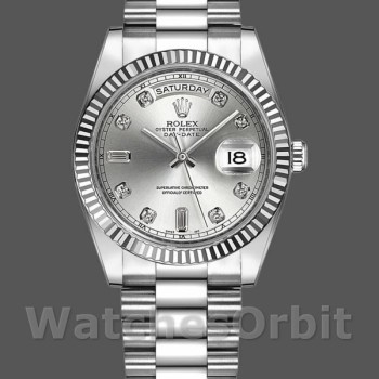 Replique Rolex Day-Date 36mm Unisex-118239-Argent Cadran Diamant Argent