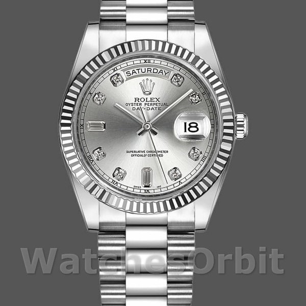 Replique Rolex Day-Date 36mm Unisex-118239-Argent Cadran Diamant Argent