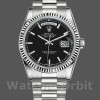 Replique Rolex Day-Date 36mm Unisex-118239-Or blanc Cadran noir Lunette cannelée Noir