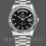Replique Rolex Day-Date 36mm Unisex-118239-Or blanc Cadran noir Lunette cannelée Noir