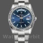 Replique Rolex Day-Date 36mm Unisex-118239-Or blanc Cadran bleu Lunette cannelée Bleu