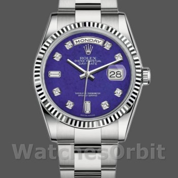 Replique Rolex Day-Date 36mm Unisex-118239-Or blanc-Diamond-Lapis Lazuli Cadran bleu Bleu