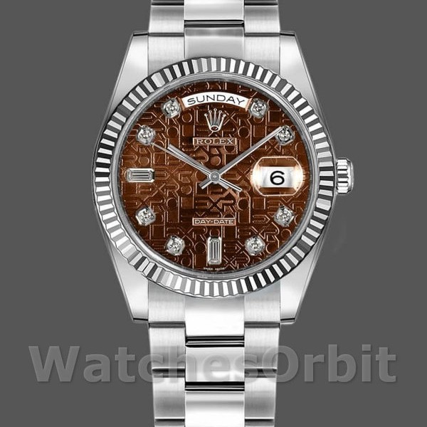 Replique Rolex Day-Date 36mm Unisex-118239-Or blanc-Jubilé-Cadran marron chocolaté Marron