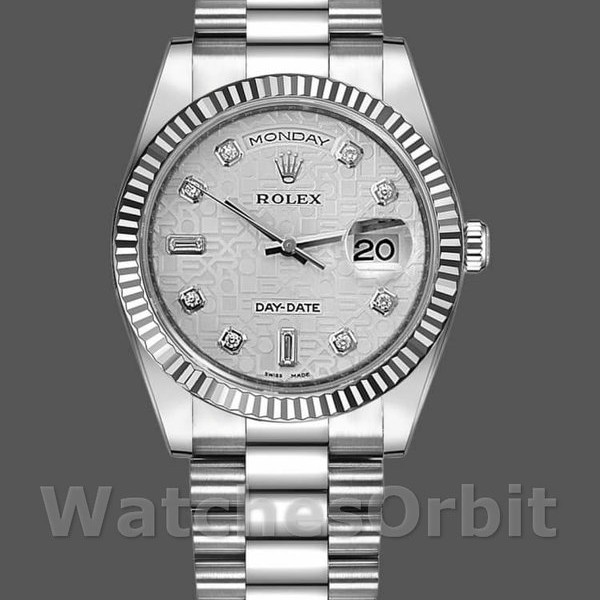 Replique Rolex Day-Date 36mm Unisex-118239-Or blanc-Jubilé-Cadran argenté Argenté