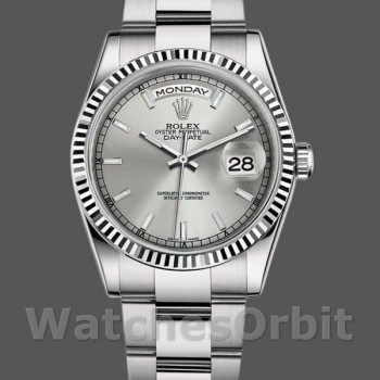 Replique Rolex Day-Date 36mm Unisex-118239-Or blanc-Cadran argenté Argenté