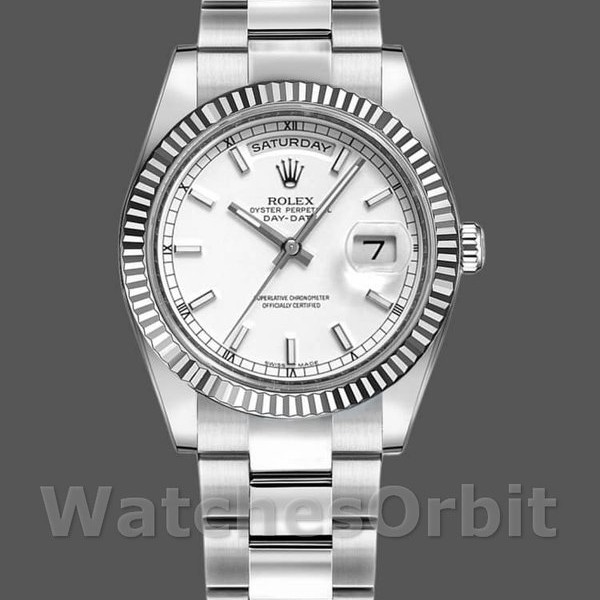 Replique Rolex Day-Date 36mm Unisex-118239-Or blanc-Cadran blanc unisexe