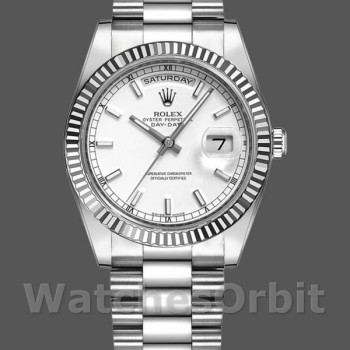 Replique Rolex Day-Date 36mm Unisex-118239-Or blanc Cadran blanc Lunette cannelée Blanc