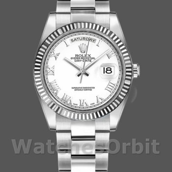 Replique Rolex Day-Date 36mm Unisex-118239-Or blanc-Cadran chiffres romains blanc Unisexe<br />