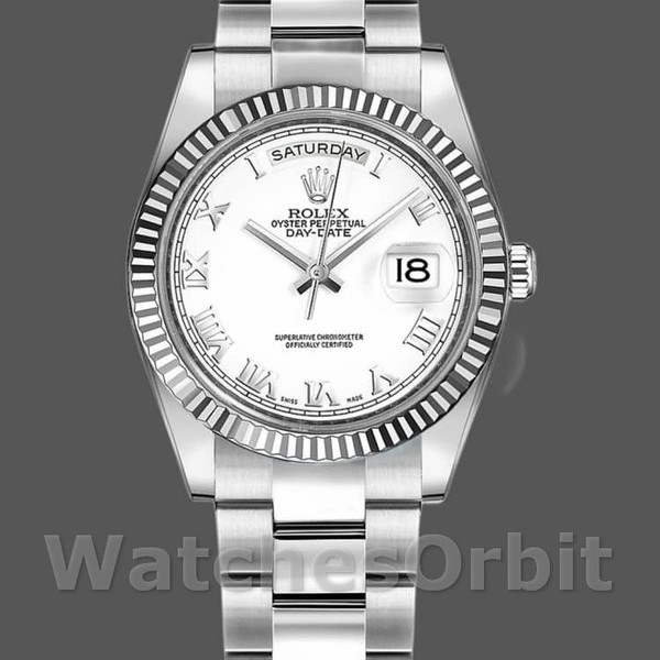 Replique Rolex Day-Date 36mm Unisex-118239-Or blanc-Cadran chiffres romains blanc Unisexe<br />