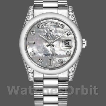 Replique Rolex Day-Date 36mm Unisex-118296-Platinum-MOP Cadran blanc-Diamond MOP