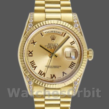 Replique Rolex Day-Date 36mm Unisex-118338-Champagne Cadran-Numéros romains Champagne