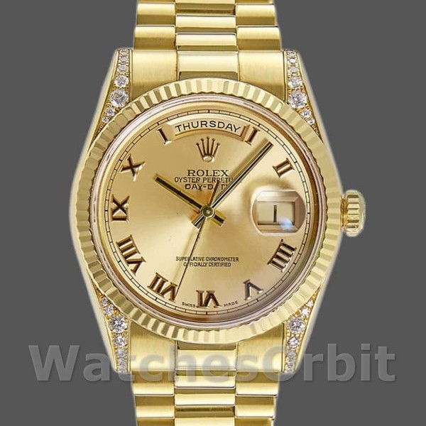 Replique Rolex Day-Date 36mm Unisex-118338-Champagne Cadran-Numéros romains Champagne