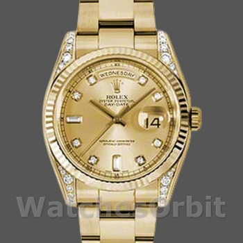 Replique Rolex Day-Date 36mm Unisex-118338-Champagne Cadran Diamants Champagne
