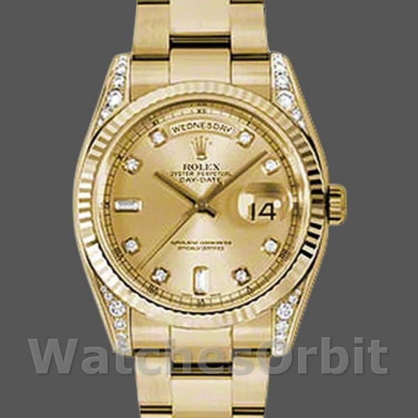 Replique Rolex Day-Date 36mm Unisex-118338-Champagne Cadran Diamants Champagne