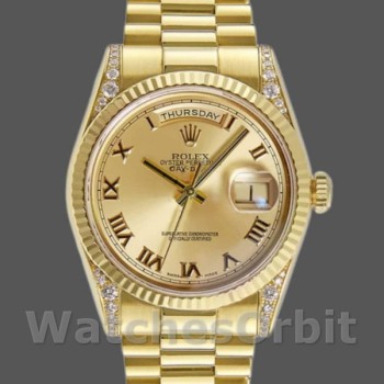 Replique Rolex Day-Date 36mm Unisex-118338-Champagne Cadran romain Lunette diamant Champagne