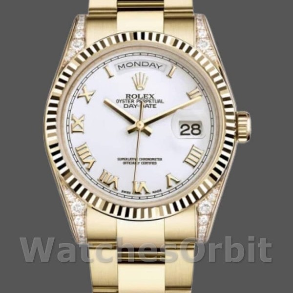 Replique Rolex Day-Date 36mm Unisex-118338-White Roman Dial Blanc