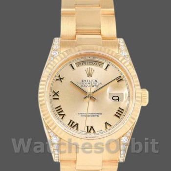 Replique Rolex Day-Date 36mm Unisex-118338-Or jaune Cadran Champagne-Numéros romains Champagne