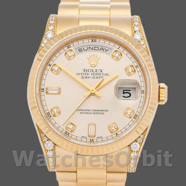 Replique Rolex Day-Date 36mm Unisex-118338-Or jaune Cadran argent Argent