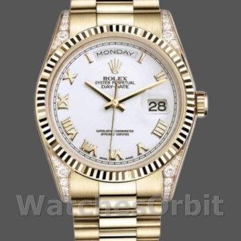 Replique Rolex Day-Date 36mm Unisex-118338-Or jaune Cadran romain blanc Blanc<br />