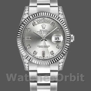 Replique Rolex Day-Date 36mm Unisex-118339-Cadran argenté-Nucléaire argenté