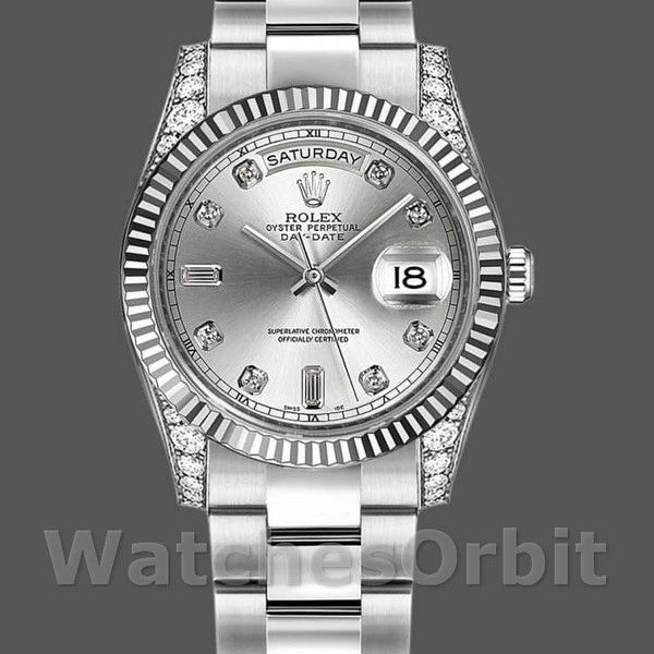Replique Rolex Day-Date 36mm Unisex-118339-Cadran argenté-Nucléaire argenté