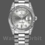 Replique Rolex Day-Date 36mm Unisex-118339-Or blanc Cadran argenté Lunette cannelée Argenté