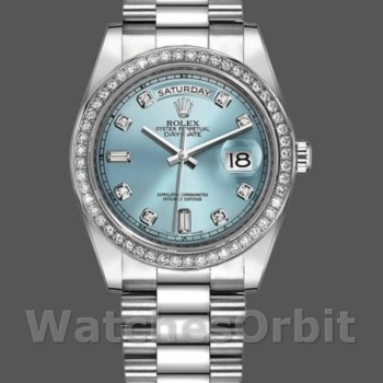 Replique Rolex Day-Date 36mm Unisex-118346-Cadran Bleu Glace Bleu Glace