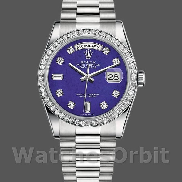 Replique Rolex Day-Date 36mm Unisex-118346-Lapis Lazuli Cadran Bleu Bleu unisexe