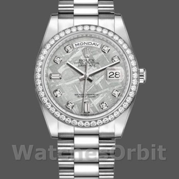 Replique Rolex Day-Date 36mm Unisex-118346-Platinum-Diamond Bezel-Meteorite Dial Meteorite<br />