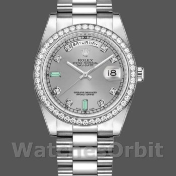 Replique Rolex Day-Date 36mm Unisex-118346-Rhodium Grey Dial Rhodium Grey