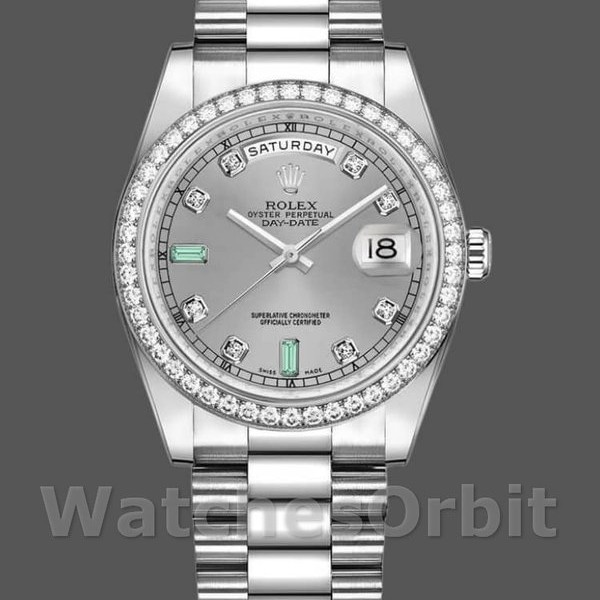 Replique Rolex Day-Date 36mm Unisex-118346-Rhodium Grey Dial Rhodium Grey