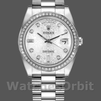 Replique Rolex Day-Date 36mm Unisex-118346-Silver Jubilee Cadran à diamants <span style=