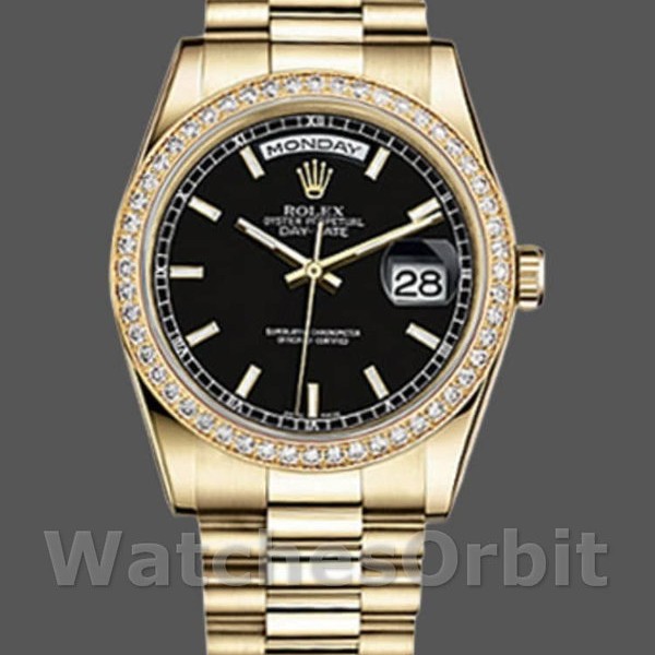 Replique Rolex Day-Date 36mm Unisex-118348-Cadran noir Noir<br />