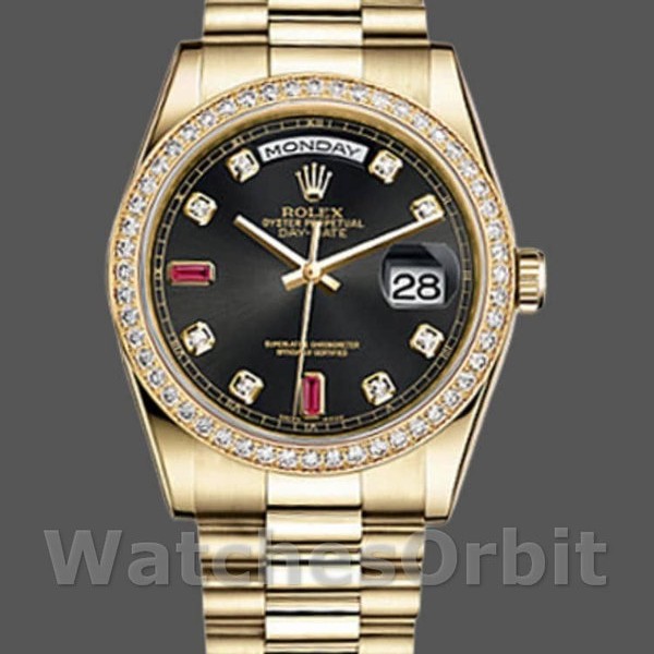Replique Rolex Day-Date 36mm Unisex-118348-Cadran diamant noir Noir<br />