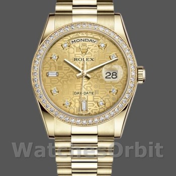 Replique Rolex Day-Date 36mm Unisex-118348-Champagne Jubilee Cadran Diamant-Or jaune Champagne