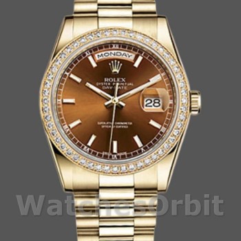 Replique Rolex Day-Date 36mm Unisex-118348-Cadran brun chocolat-or jaune brun chocolat<br />
