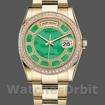 Replique Rolex Day-Date 36mm Unisex-118348-Cadran vert-Or jaune Vert