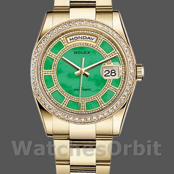 Replique Rolex Day-Date 36mm Unisex-118348-Cadran vert-Or jaune Vert