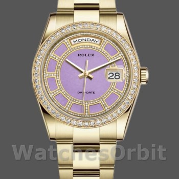 Replique Rolex Day-Date 36mm Unisex-118348-Lavender Jade Carousel Dial-Yellow Gold Lavender pour unisexe<br />