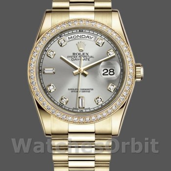 Replique Rolex Day-Date 36mm Unisex-118348-Argent Cadran Diamant Argent